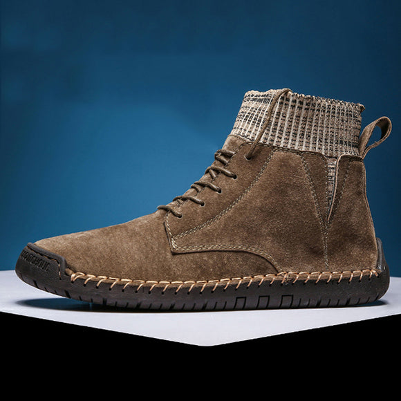 Fashion Men's Suede Fabric Splicing Hand Stitching Non Slip Casual Boots