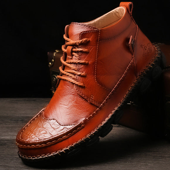 Men's Hand Stitching Non Slip Wear Resistant Casual Leather Boots
