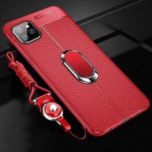 Fashion Litchi Pattern Silicone Magnetic Car Holder Case For iPhone 11/Pro/Max X/XR/XS/XS Max 8 7 6S 6/Plus With FREE Strap