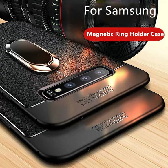 Phone Case - Luxury Litchi Silicone Magnetic Car Holder Case For Samsung S10/Plus/E Note 9/8 S9 S8/Plus S7/Edge With FREE Strap