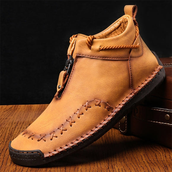Hizada Fashion Men's Soft Comfortable Slip On Casual Leather Boots