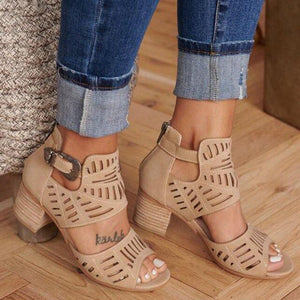 Fashion Women Cut-out Slip-on Stylish High Heel Booties Shoes