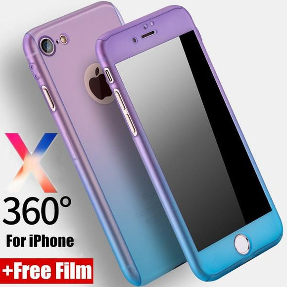 Phone Case - Fashion 360 Full Protection Gradient Case For iPhone XR/XS/XS Max X 8 7 6S 6/Plus + Free Glass Film