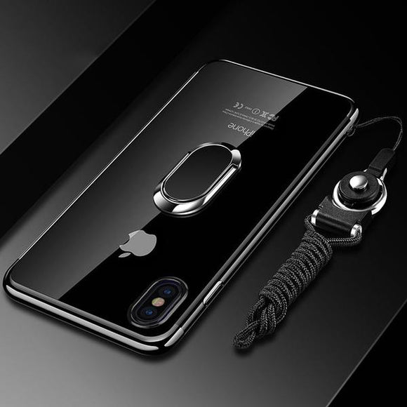 Phone Case - Luxury Ultra Thin Plating Magnetic Ring Holder Case For iPhone X XR XS(Max) 8 7 6S 6/Plus With FREE Strap