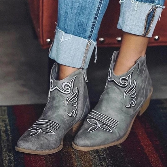Autumn Winter Fashion Embroidery Women's Ankle Boots