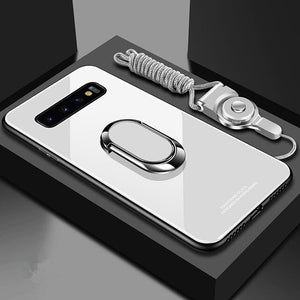 Luxury Tempered Glass Magnetic Ring Holder Case Samsung Note 10 S10/Plus/Lite Note 9 8 S9 S8/Plus S7/Edge With FREE Strap