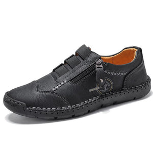 Hizada Men's Microfiber Leather Hand Stitching Non Slip Side Zipper Casual Shoes
