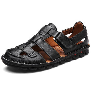 Hizada Men's Genuine Leather Handmade Non Slip Large Size Casual Sandals