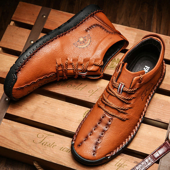 Men Hand Stitching Leather Non Slip Large Size Soft Casual Ankle Boots