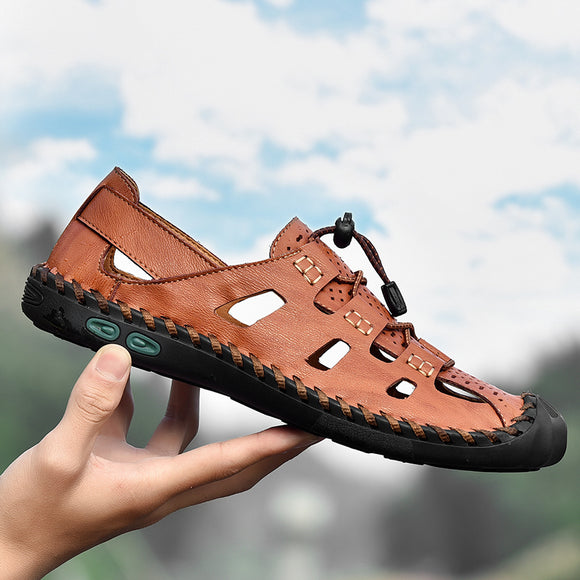 Hizada Men's Hand-made High Quality Leather Outdoor Beach Sandals