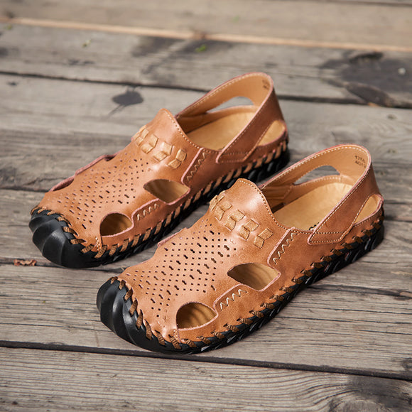 Plus Size Men's Classic Comfort Leather Beach Hollow Sandals