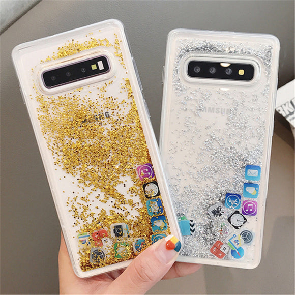 Phone Case - Cute APP Icon Emoji Dynamic Liquid Case For Samsung S10 S10Plus S10E