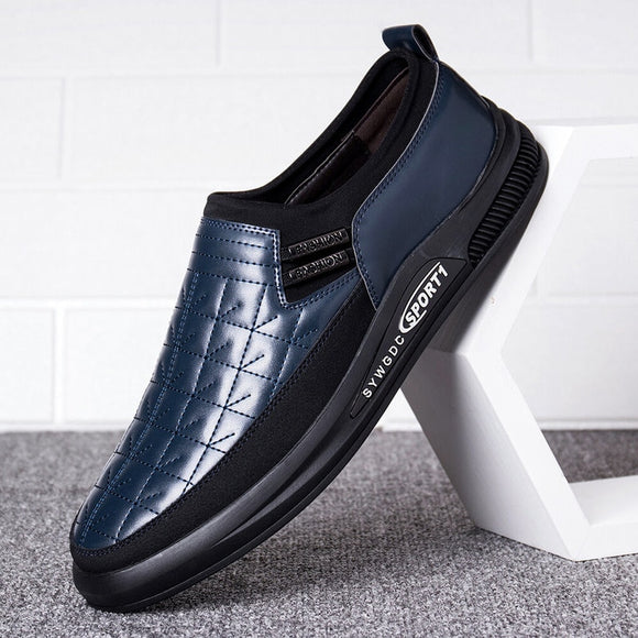 Men's Soft Leather Splicing Non Slip Stitching Casual Slip On Shoes