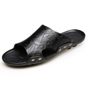 Hizada Men's Fashion Casual Leather Beach Slippers
