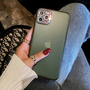 Midnight Green Bling Diamond Camera Protection Matte Cover For iPhone 11/Pro/Max X XR XS MAX 8 7 6S 6/Plus