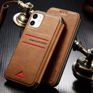 Retro Style Magnetic Card Stand Wallet Leather Case For iPhone
