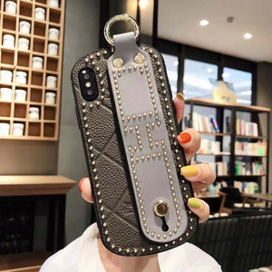 New Luxury Rivet Phone Case For iPhone X XR XS MAX 8 7 6S 6/Plus With Wrist Strap