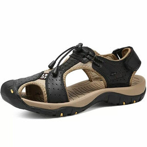 Hizada Large Size Men Stitching High Quality Leather Anti-collision Outdoor Beach Sandals