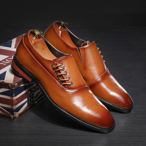 Hizada 2020 New Fashion Classic Men's Formal Flat Brown Shoes