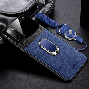 Hizada 2020 New Leather + Hard PC Magnetic Ring Holder Case For Samsung With Strap