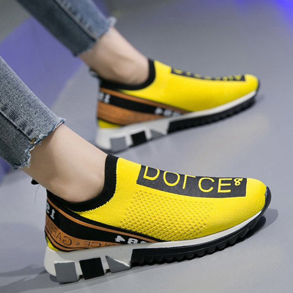 Plus Size Outdoor Athletic Slip On Fly Knitted Sneakers