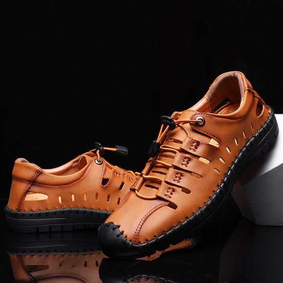 Hizada New Men's Hand Stitching Comfort Soft Casual Shoes
