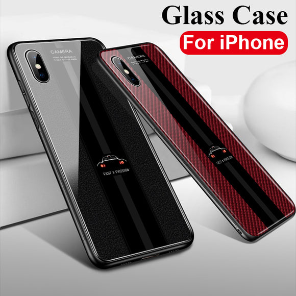 Phone Case - Fashion Car Tempered Glass Phone Case For iPhone X XR XS XS Max 8 7 6S 6/Plus