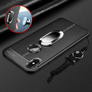 Ultra Thin Litchi Silicone Magnetic Car Holder Case For iPhone X/XR/XS/XS Max 8 7 6S 6/Plus With FREE Strap