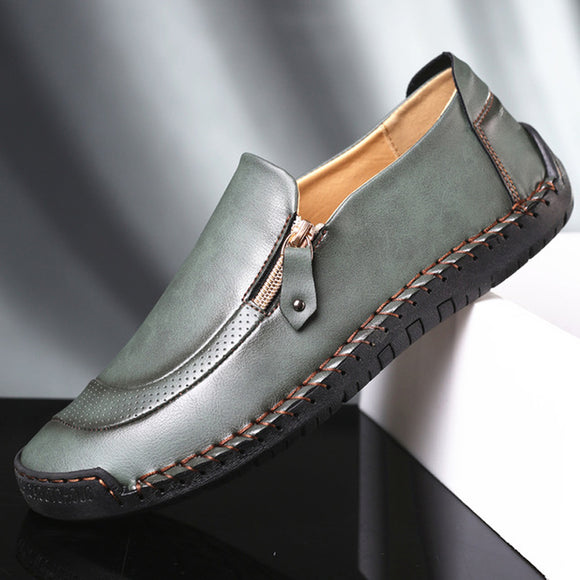 Hizada Men's Fashion Stylish Side Zipper Leather Slip On Casual Shoes