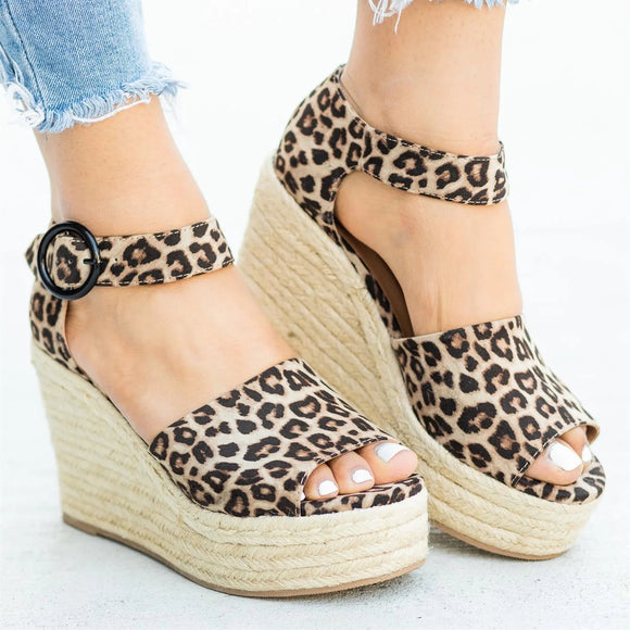2020 New Arrival Women's Cute Leopard Print Wedges Platform Sandals