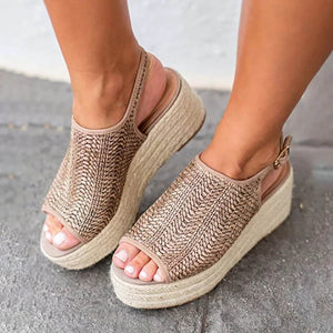 Shoes - Women's Platform Weaving Peep Toe Buckle Sandals