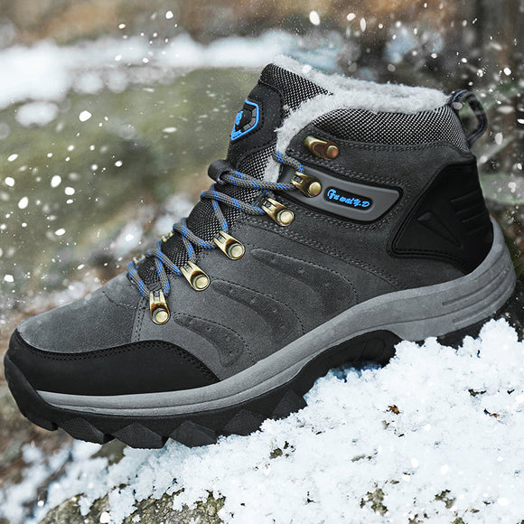 Hizada Men's Warm Fur Waterproof Hiking Shoes Snow Boots