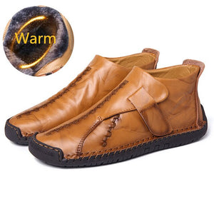 Large Size Men Hand Stitching Hook Loop Soft Leather Ankle Boots