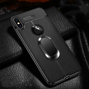 New Luxury Litchi Silicone Magnetic Car Holder Case For iPhone X/XR/XS/XS Max 8 7 6S 6/Plus With FREE Strap